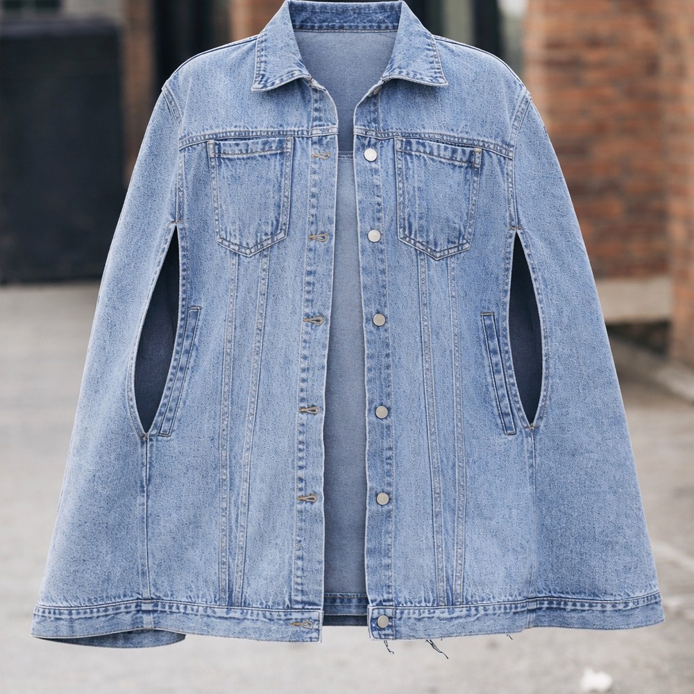 Stylish Blue Denim Cape Jacket